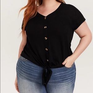 Torrid V-Neck Button-Down Tie-Front Dolman Midi Tee